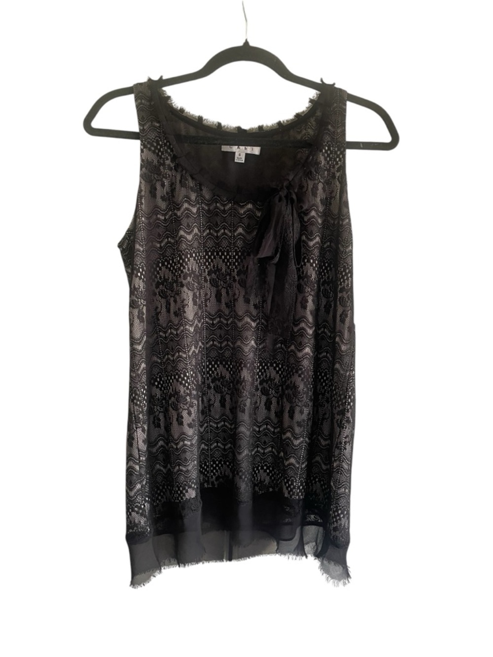 Cabi Emily Black Lace Tank Top Sheer Overlay Bow Detail Small Night Out Chic